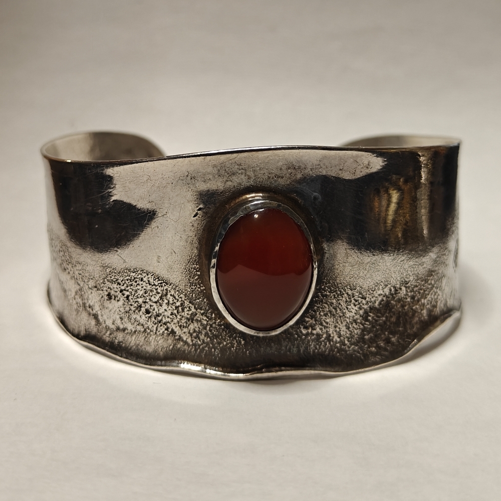 Vintage Sterling Silver Italian Modernist S Gigli Cuff Bracelet with Carnelian